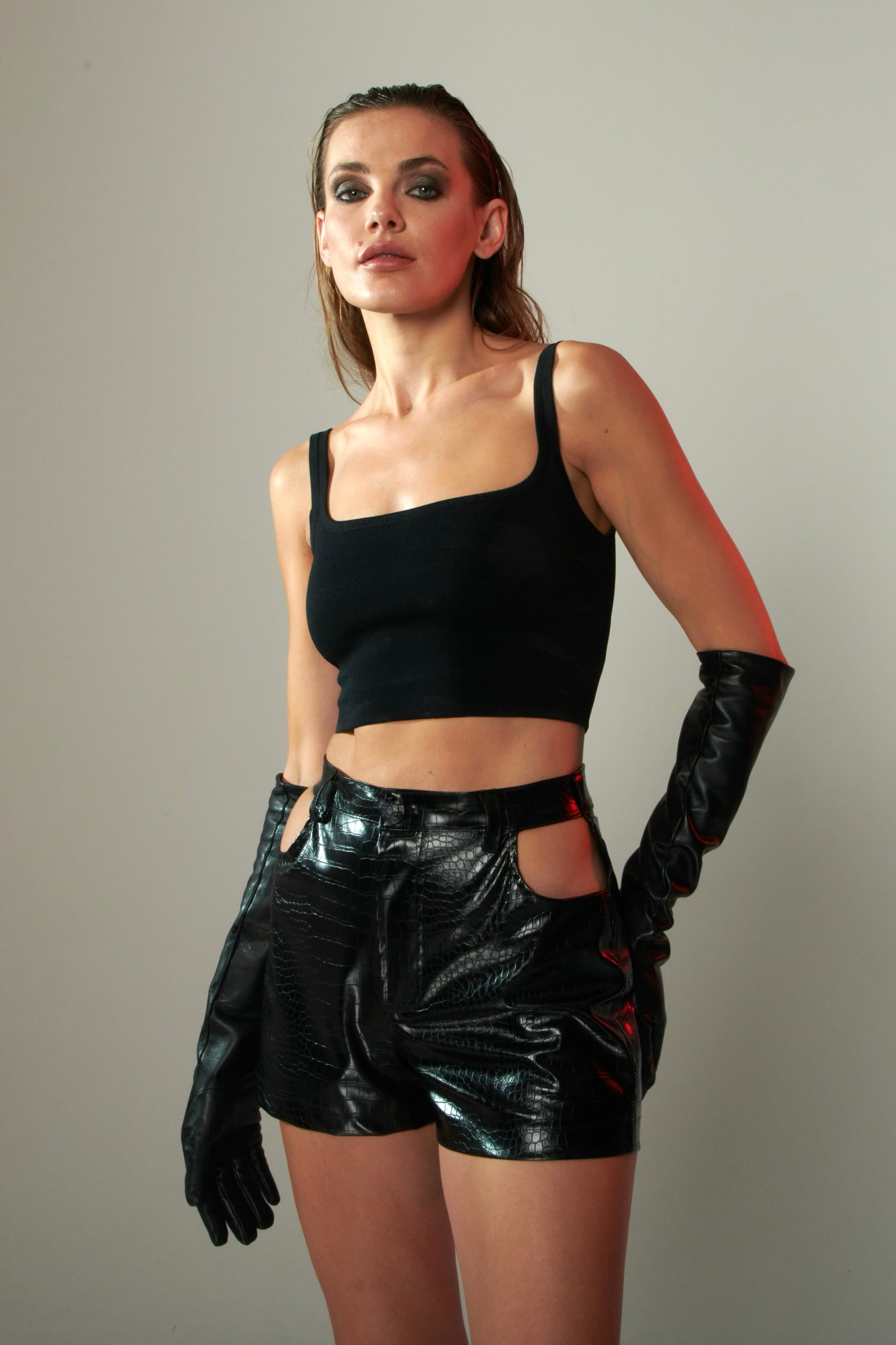 Crocodile shorts with cut out details